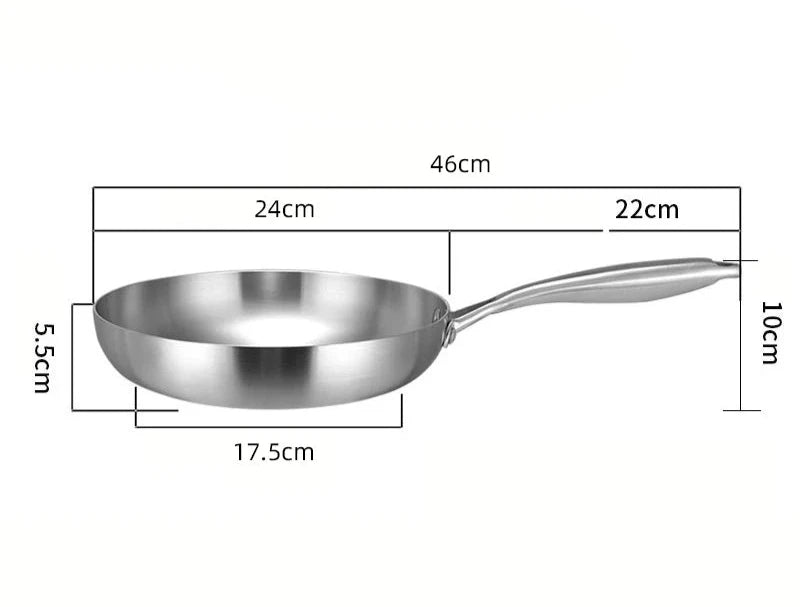 Frigideir Aço Inoxidável  304 - 2mm de Espessura Chapa Grossa Wok Pan Frigideira de Inox, Panelas de Nível Profissional para Cozinhar