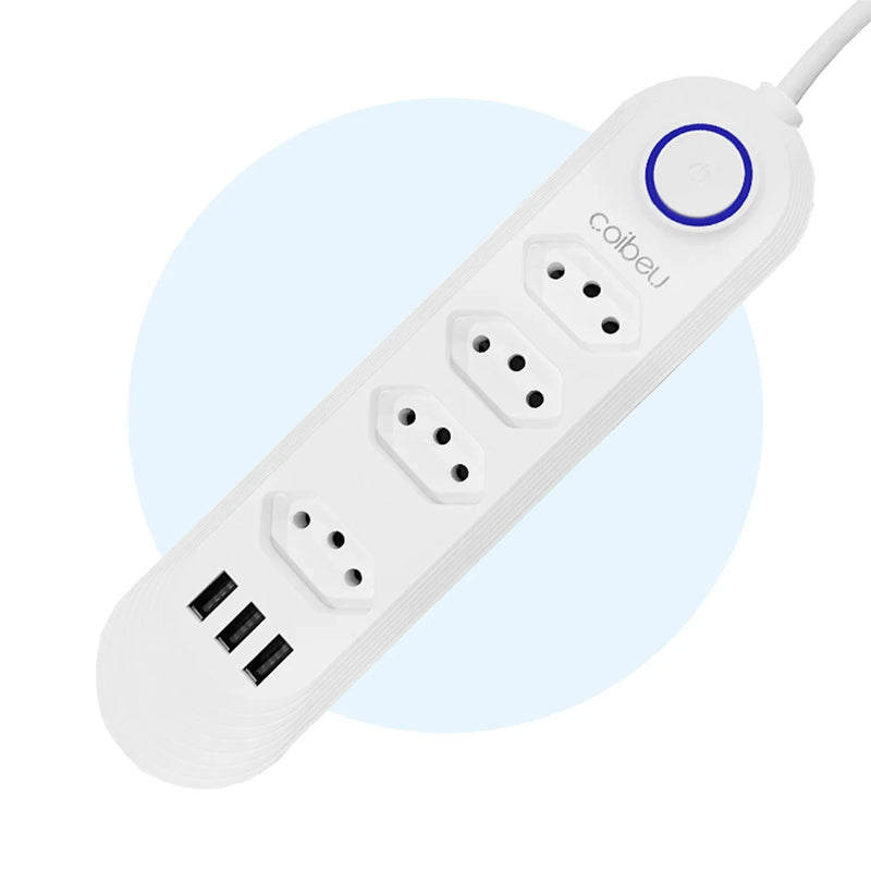 Extensão com todos tipos de tomada USB, USB-C, 110-220V